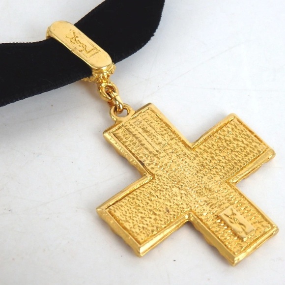 YSL Pendant Choker Necklace - Black & Gold - Picture 3 of 4